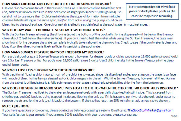 Sinking Pool Chlorine Dispenser | Sinks to the Bottom, Cleans Pool Water, Then Floats to the Top | Uses Less Chlorine | Less Chlorine Odor | The Sunken Treasure