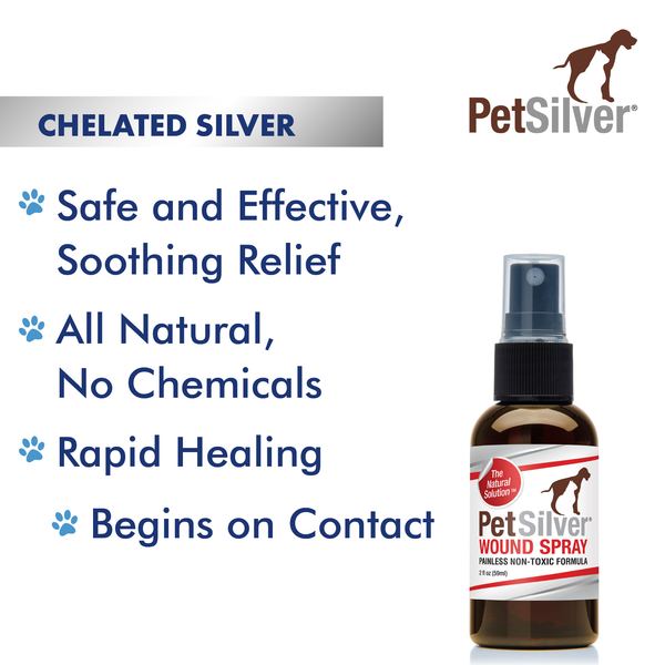 PetSilver Wound Spray with Chelated Silver, Vet Formulated, All Natural Pain Free Formula, Relief for Hot Spots, Wounds and Burns